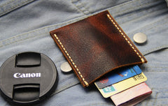 Leather Mens Slim Front Pocket Wallets Coffee Leather Cards Wallet for Men - iwalletsmen
