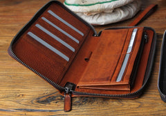 Genuine Leather Mens Cool Long Leather Wallet Biker Wallet Zipper Clutch Wristlet Wallet for Men