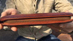 Handmade Genuine Rock Punk Leather Mens Cool Long Wallet Wristlet Bifold Clutch Wallet for Men