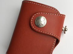 Handmade Leather Biker Wallet Mens Cool billfold Chain Wallet Trucker Wallet with Chain