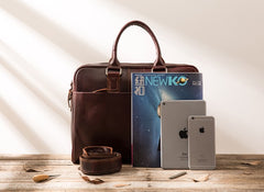 Red Brown Leather Mens Briefcase Work Bag Laptop Bag Business Bag for Men - iwalletsmen