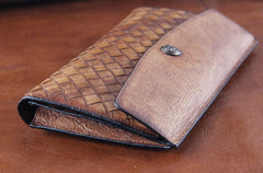 Handmade Leather Mens Clutch Cool Braided Wallet Clutch Wristlet Wallet for Men