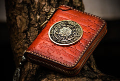 Handmade Leather Tibetan Mens billfold Wallet Cool Chain Wallet Biker Wallet for Men