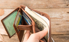 Cool Leather Mens Small Wallets Bifold Vintage Slim billfold Wallet for Men - iwalletsmen