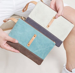 Slim Canvas Leather Mens Clutch Bag Zipper Wristlet Bag Purse for Men Women - iwalletsmen