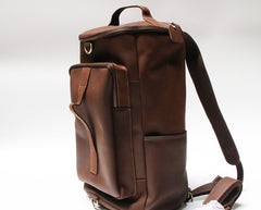 Mens Leather Barrel Backpack Cool Travel Bag Weekender Bag for men - iwalletsmen