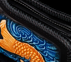 Handmade Leather Carp Mens Chain Biker Wallet Cool Leather Wallet With Chain Wallets for Men