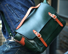 Green Leather Mens Briefcase Messenger Bag Handbag Shoulder Bag for men - iwalletsmen