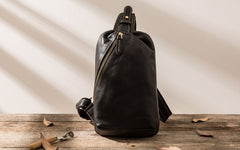Mens Black Leather Sling Bag Sling Shoulder Bag Sling Backpack for men - iwalletsmen