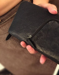 Genuine Leather Mens Cool Long Leather Phone Wallet Zipper Clutch Wristlet Wallet for Men