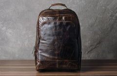 Genuine Leather Mens Cool Backpack Sling Bag Large Black Travel Bag Hiking Bag for men