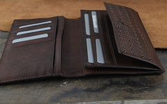 Genuine Leather Mens Cool Long Leather Wallet Zipper Clutch Wristlet Wallet for Men