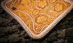 Handmade Mens Cool Tooled Floral Leather Chain Wallet Biker Trucker Wallet with Chain - iwalletsmen