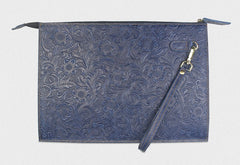 Handmade Leather Floral Tooled Mens Clutch Cool Slim Wallet Zipper Clutch Wristlet Wallet for Men