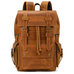 Large Leather Mens Travel Backpack 16‘’ Laptop Rucksack Vintage Hiking Backpack For Men