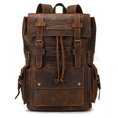 Large Leather Mens Travel Backpack 16‘’ Laptop Rucksack Vintage Hiking Backpack For Men