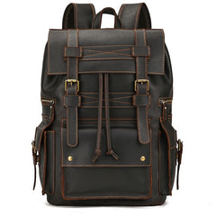 Large Leather Mens Travel Backpack 16‘’ Laptop Rucksack Vintage Hiking Backpack For Men