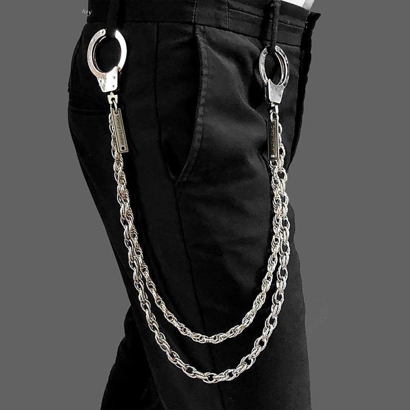 27'' Metal Biker Chain Silver Double Wallet Chain Handcuffs Long