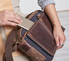 Mens Leather Canvas Gray Cool Messenger Bag Side Bag Shoulder Bag for Men - iwalletsmen