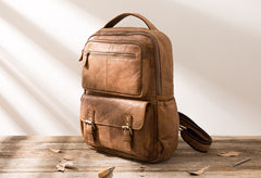 Brown Mens Leather Backpacks Travel Backpacks Laptop Backpack for men - iwalletsmen