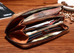 Vintage Braided Leather Mens Long Wallet Zipper Clutch Wallet For Men - iwalletsmen