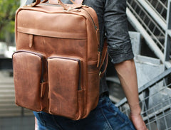 Cool Brown Mens Leather Backpack Travel Backpacks Laptop Backpack for men - iwalletsmen