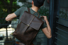 Leather Coffee Mens Backpack Cool Travel Backpacks Laptop Backpack for men - iwalletsmen