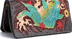Handmade Leather Carp Mens Chain Biker Wallet Cool Leather Wallet Long Phone Wallets for Men