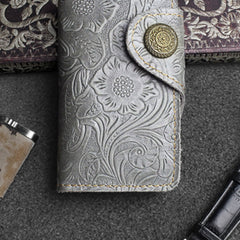 Handmade Leather Floral Mens Cool Key Wallet Wallet Card Holder Small Card Keychain Wallets for Men