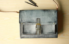 Handmade Vintage Leather Mens Cool Messenger Bags Gray Shoulder Bag for Men - iwalletsmen