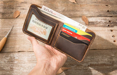 Cool Leather Mens Coffee Slim Small Wallet Bifold Vintage billfold Wallet for Men - iwalletsmen