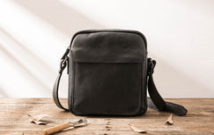 Black Small Leather Mens Shoulder Bags Messenger Bags for Men - iwalletsmen