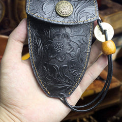 Handmade Leather Floral Mens Cool Car Key Wallet Coin Wallet Pouch Car KeyChain for Men