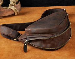 Cool Leather Mens One Shoulder Backpack Sling Bag Chest Bag Sling Backpack for men - iwalletsmen