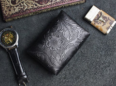 Handmade Leather Floral Mens Cool billfold Wallet Card Holder Small Card Slim Wallets for Men