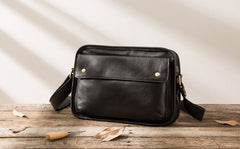 Cool Leather Black Mens Messenger Bag Vintage Shoulder Bag  for Men - iwalletsmen