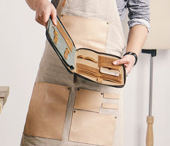 Gray Canvas Leather Mens Large Clutch Wallet Zipper Wristlet Bag Purse for Men - iwalletsmen