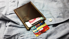 Leather Mens Slim Front Pocket Wallets Dark Brown Leather Cards Wallet for Men - iwalletsmen