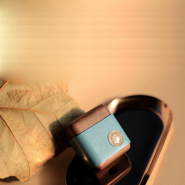 Handmade Blue Leather Wood AirPods 1,2 Case Custom Leather AirPods 1,2 Case Airpod Case Cover - iwalletsmen