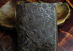 Handmade Leather Floral Mens Cool Slim Leather Wallet Men billfold Wallets Bifold for Men