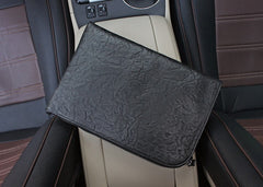 Handmade Leather Black Mens Clutch Cool Slim Wallet Zipper Clutch Wristlet Wallet for Men