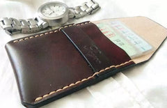 Mens Coffee Leather Slim Front Pocket Wallets Leather Cards Wallet for Men - iwalletsmen