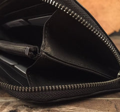 Genuine Leather Mens Cool Long Leather Wallet Zipper Clutch Wristlet Wallet for Men