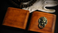 Handmade Leather Lion Mens billfold Wallet Cool Leather Wallet Slim Wallet for Men