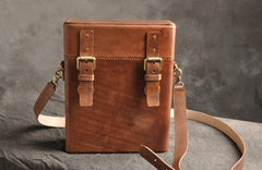 Handmade Vintage Coffee Leather Mens Messenger Bag Box Shoulder Bags for Men - iwalletsmen