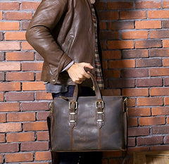 Cool Coffee Leather Mens Briefcase Work Bag Laptop Bag Business Bag for Men - iwalletsmen