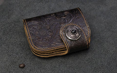 Handmade Leather Floral Mens Cool Biker Wallet Leather Wallet Men billfold Wallets Bifold for Men