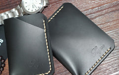Black Leather Mens Slim Front Pocket Wallets Leather Card Wallet for Men - iwalletsmen