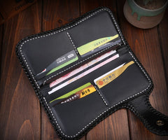 Handmade Mens Cool Tooled Zhong Kui demon Leather Chain Wallet Biker Trucker Wallet with Chain