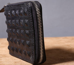 Genuine Leather Mens Cool billfold Leather Wallet Men Zipper Wallet Bifold for Men